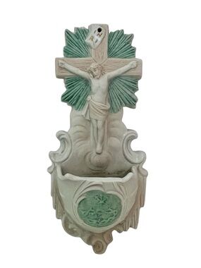 Antique Holy Water Religious Germany Porcelain Wall Mount Font